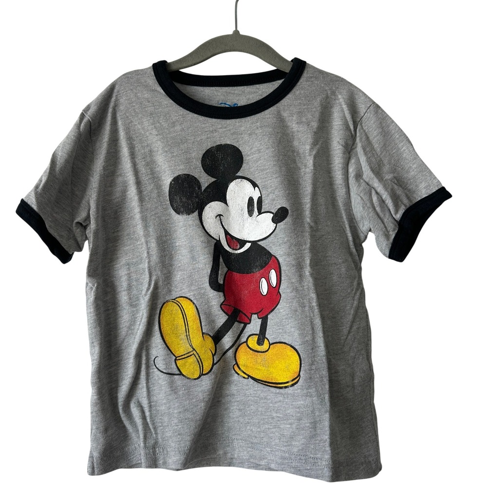Disney Mickey Mouse Kids Gray Ringer Graphic T-Shirt XS ST7414